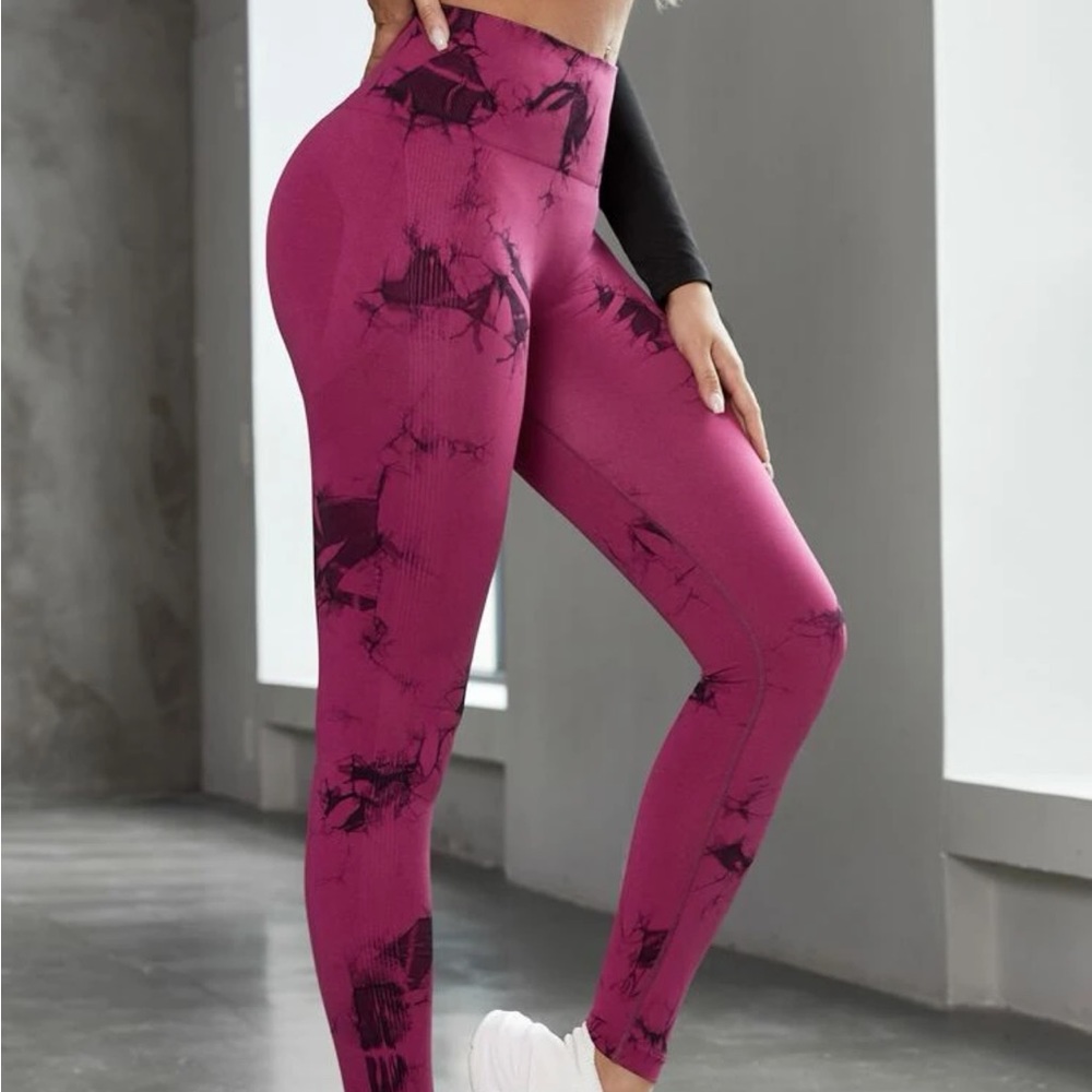 Pink and black tie dye leggings